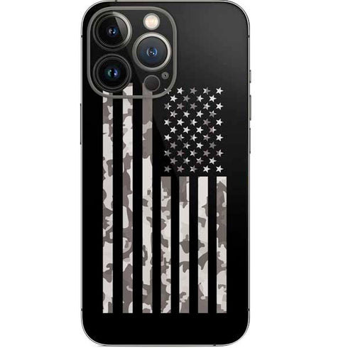Black and White Camo American Flag iPhone 14 Pro Skin